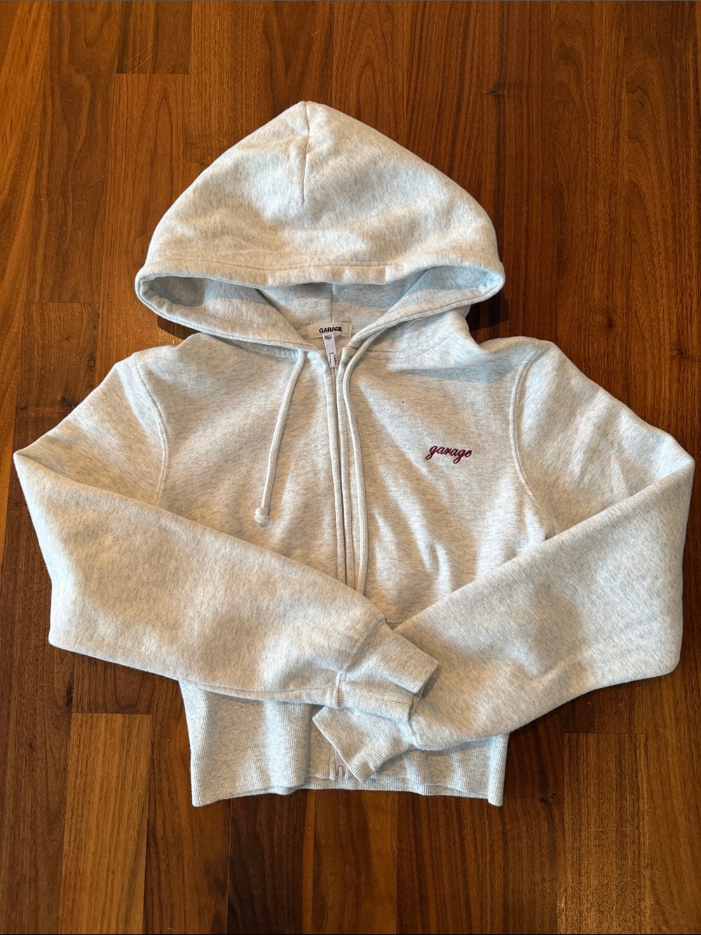 Garage Light Heather Gray Zip Hoodie with Maroon Script